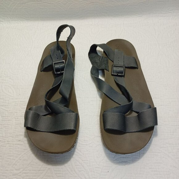 Outlet Shoes - OUTER Sandals Gray Leather Womens Adjustable Strap Size US 10/EU 41